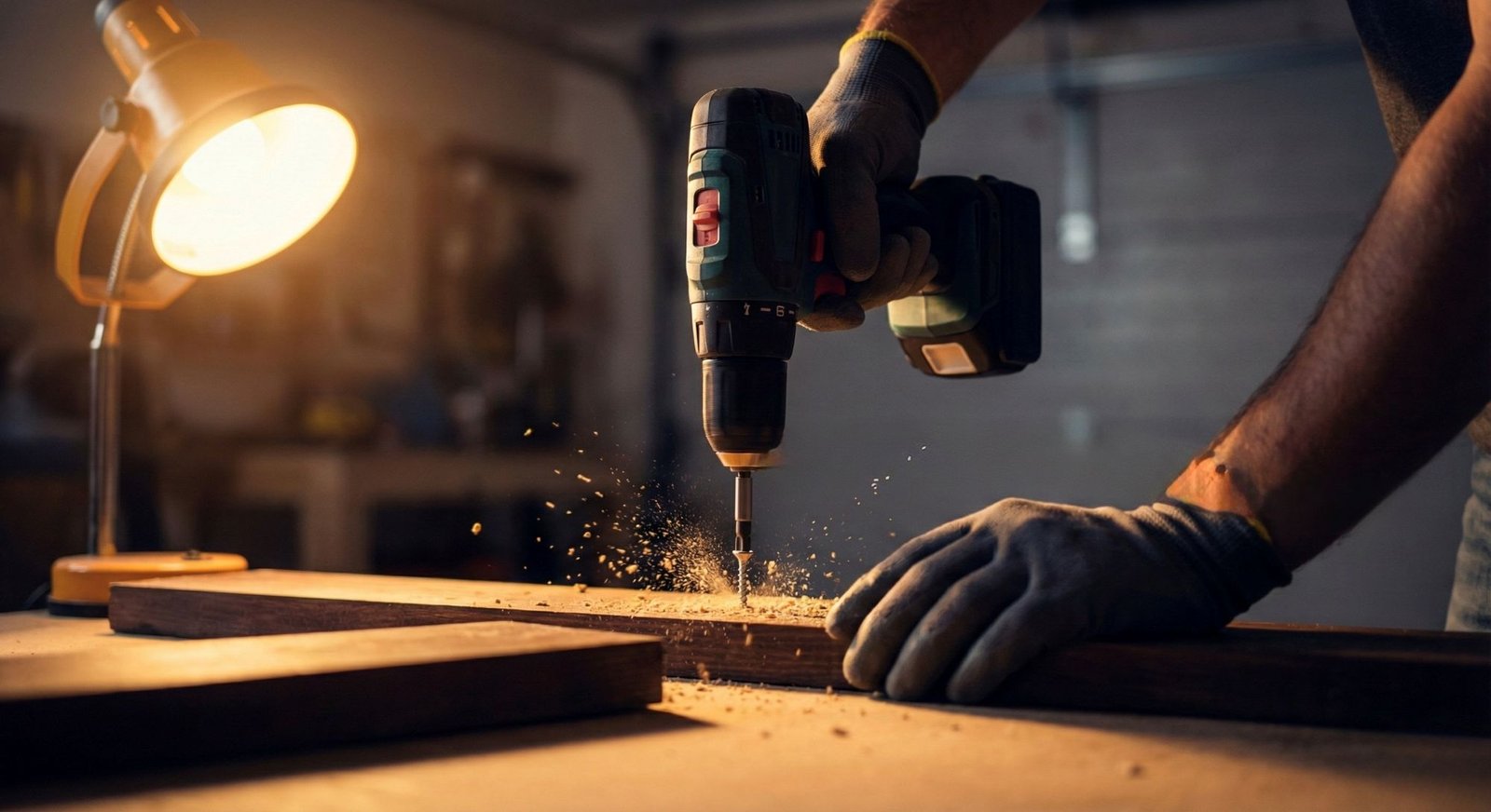 Handyman drilling into wood